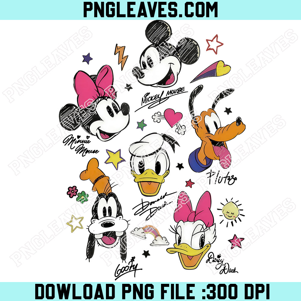 Retro Mickey and Friends Sketch PNG, Disney Vintage Mickey Mouse And Friends PNG