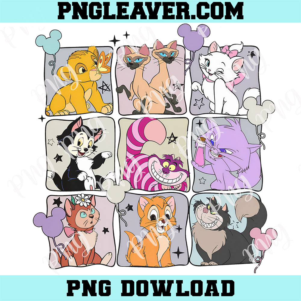 Disney Vitage Cats Mickey Balloons Png, Cheshire Lucifer Yzma Cat Png, Disneyworld Trip Family Png
