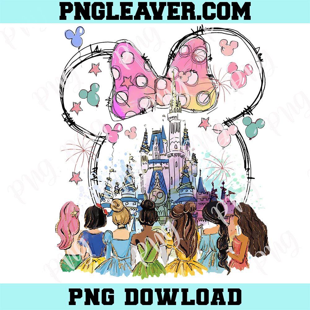 Retro Disney Princess Watercolor Magic Castle Png, Disney Trip Png, Disneyworld Princess Girls Gift Png