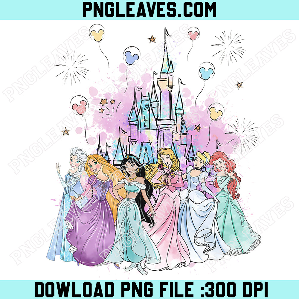 Watercolor Castle Toddler Cute PNG, Disney Princess Kids PNG, Elsa And Rapunzel PNG