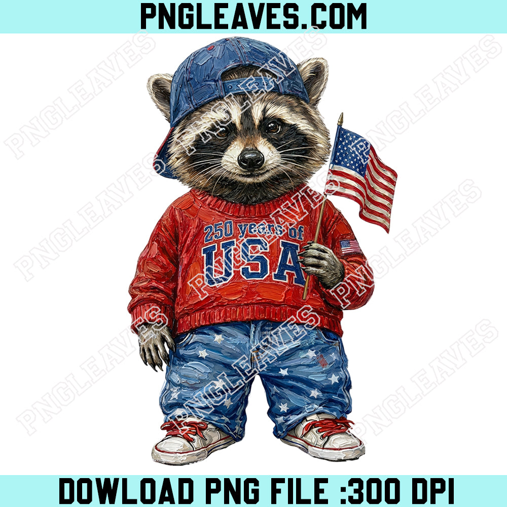 250 Years of USA Raccoon Paint Png, 4th of July Patriotic Raccoon Png, America 250 Anniversary Png
