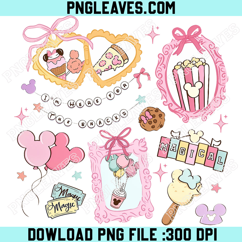 Retro Coquette Bow Disney Snacks Png, Magic Kingdom I'm Here For The Snacks Png