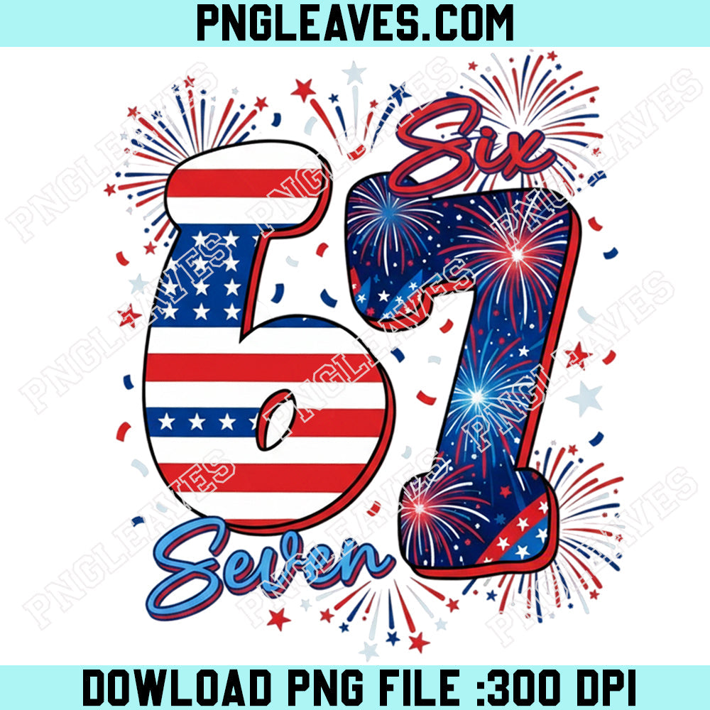 Patriotic Six Seven Fireworks Png, Red White Blue 6-7 Number Png