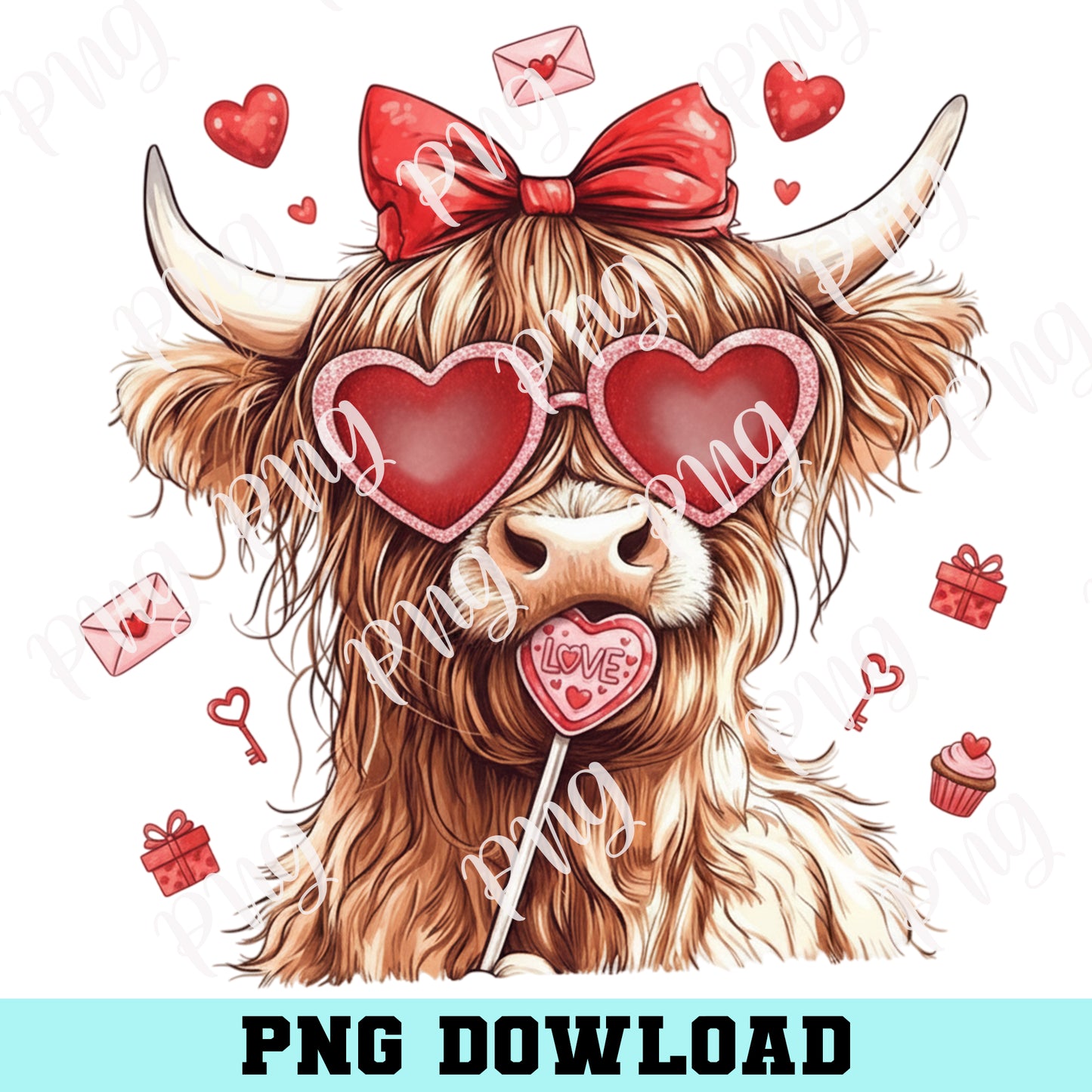 Highland Cow Png, Coquette Png, Valentine's Day, Retro Valentine Png, Valentine Heart Png, Love Png