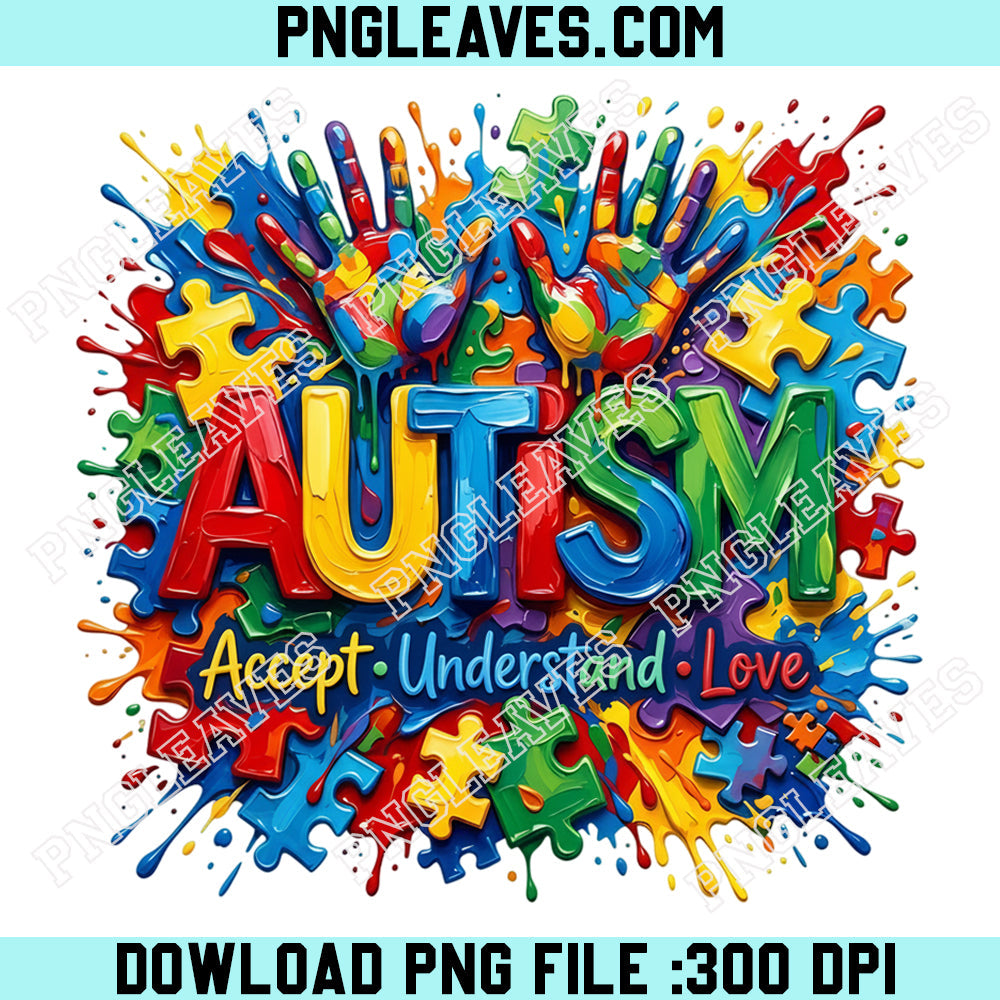 Autism Awareness Colorful PNG, Accept Understand Love Png, Colorful Puzzle Paint Splatter
