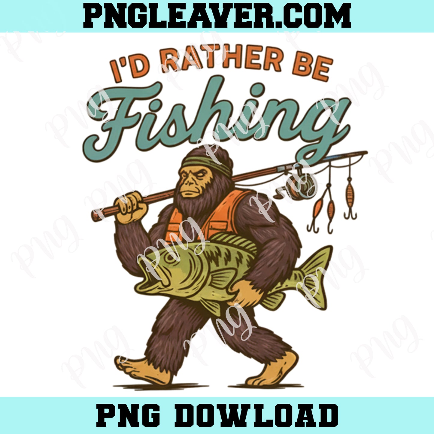 Bigfoot Fishing Cute PNG, Funny Sasquatch Sublimation Design Png, Bigfoot Png