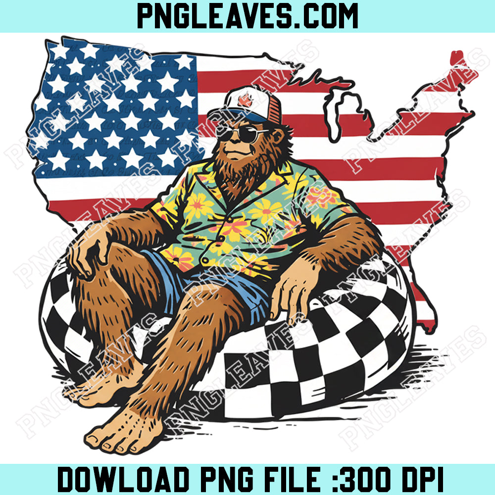 Bigfoot USA Summer Png, Patriotic Sasquatch Summer Png, Funny Bigfoot Relaxing Png