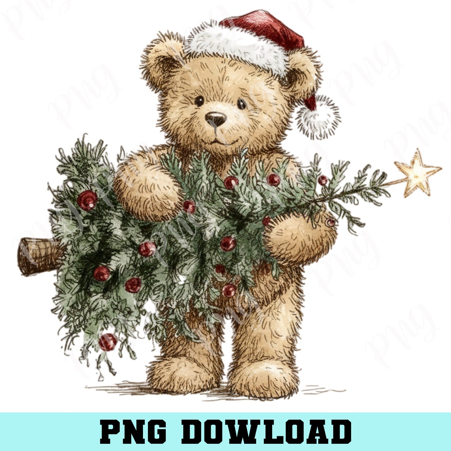 Christmas Tree And Bear Png, Bear Christmas Bear Png, Retro Christmas Png