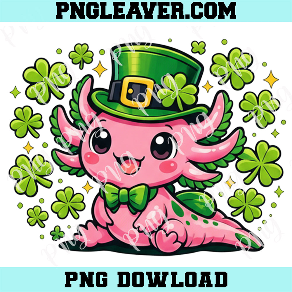 Cute Axolotl Kawaii St Patricks Day PNG, Shamrock Axolotl Gift, Axolotls Lover PNG