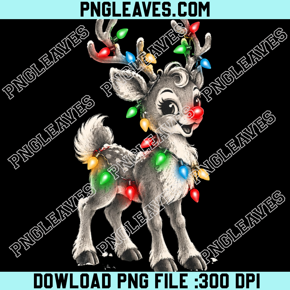 Cute reindeer with glowing Christmas lights PNG, Christmas deer holiday vector PNG