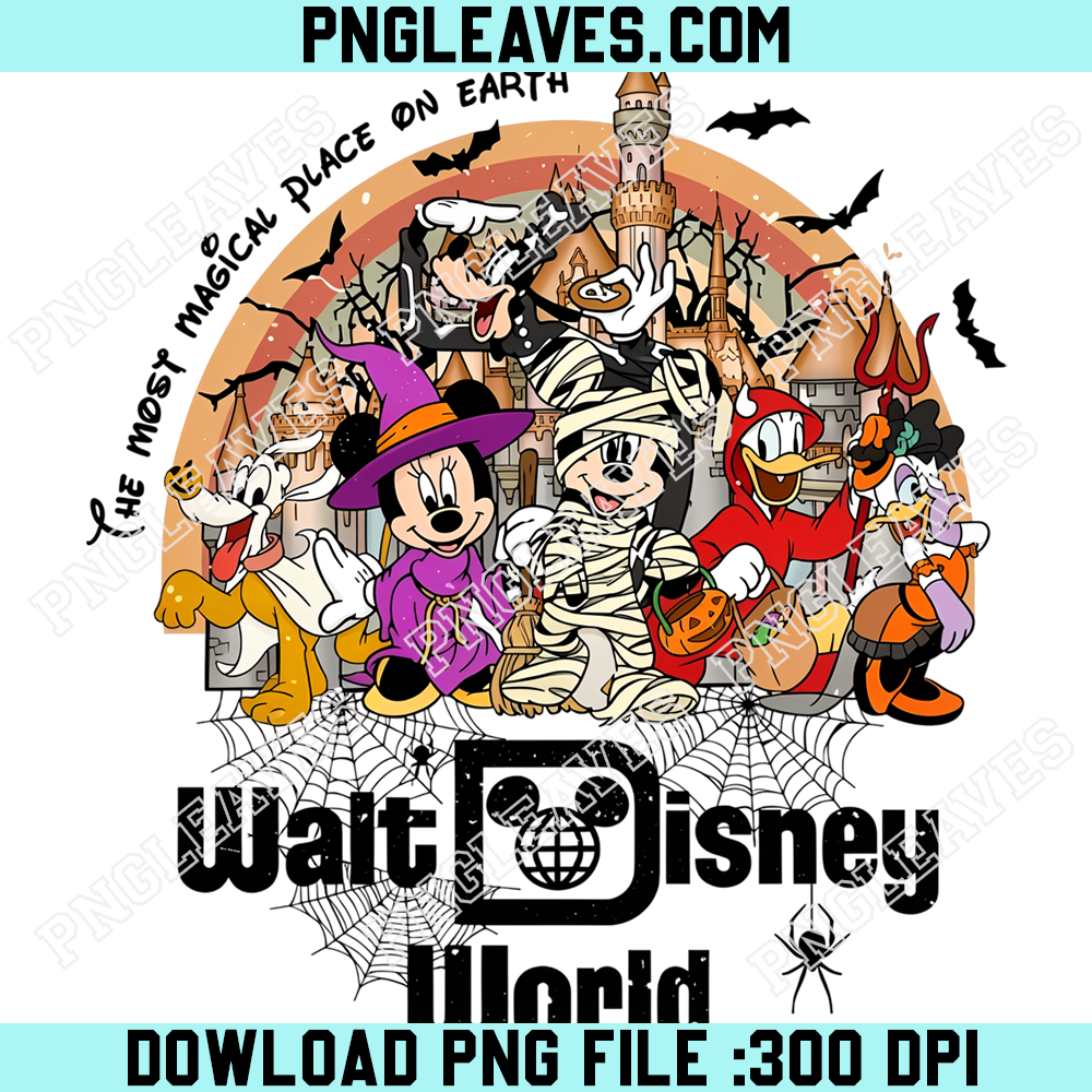 Disney Halloween Castle Character Group PNG, Spooky Magic Kingdom Trick or Treat Design
