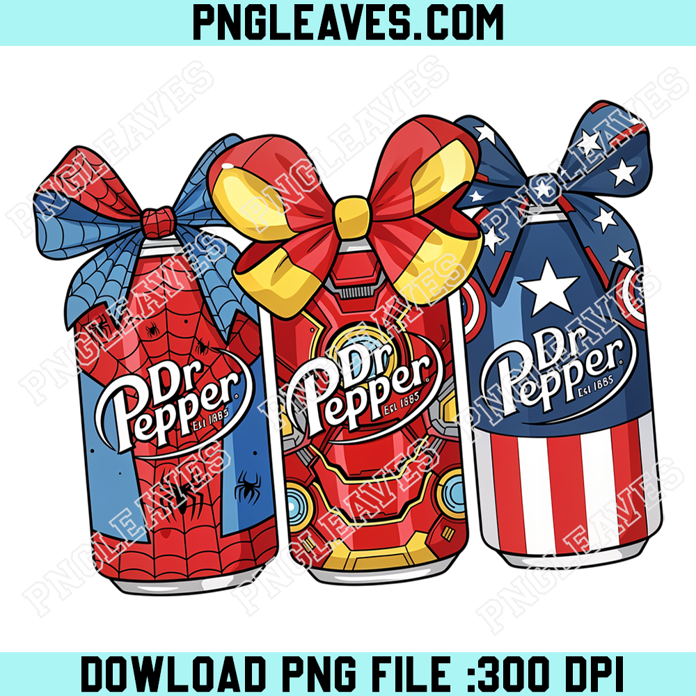 Superhero Soda Can Trio PNG, Spider Iron Captain Inspired Bow Design