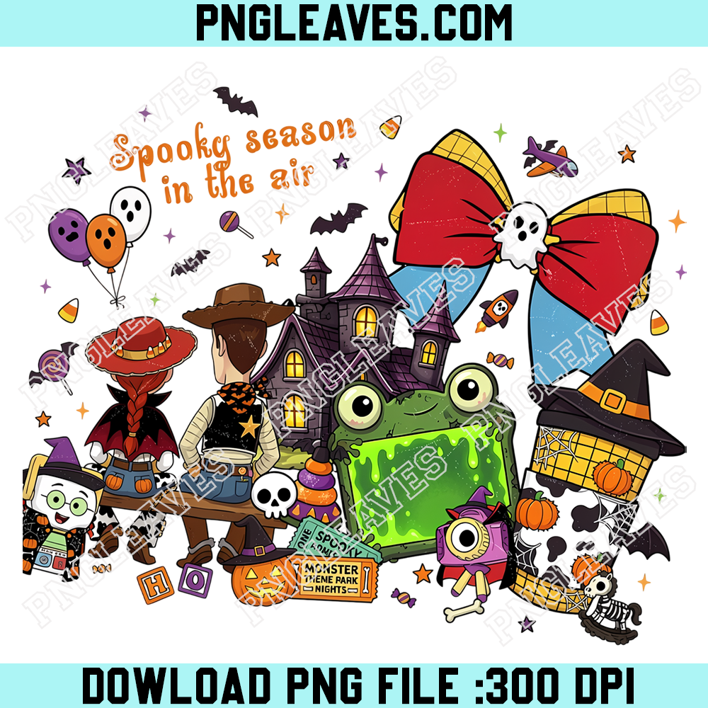 Toy Story Spooky Horror Halloween PNG, Woody Jessie Buzz Alien Haunted House Collage