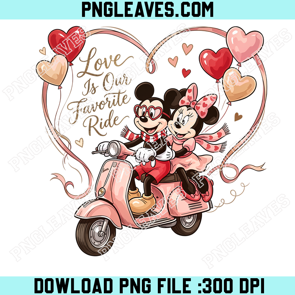 Mickey Minnie Valentine's Day Scooter PNG, Love Is Our Favorite Ride Romantic Couple Design