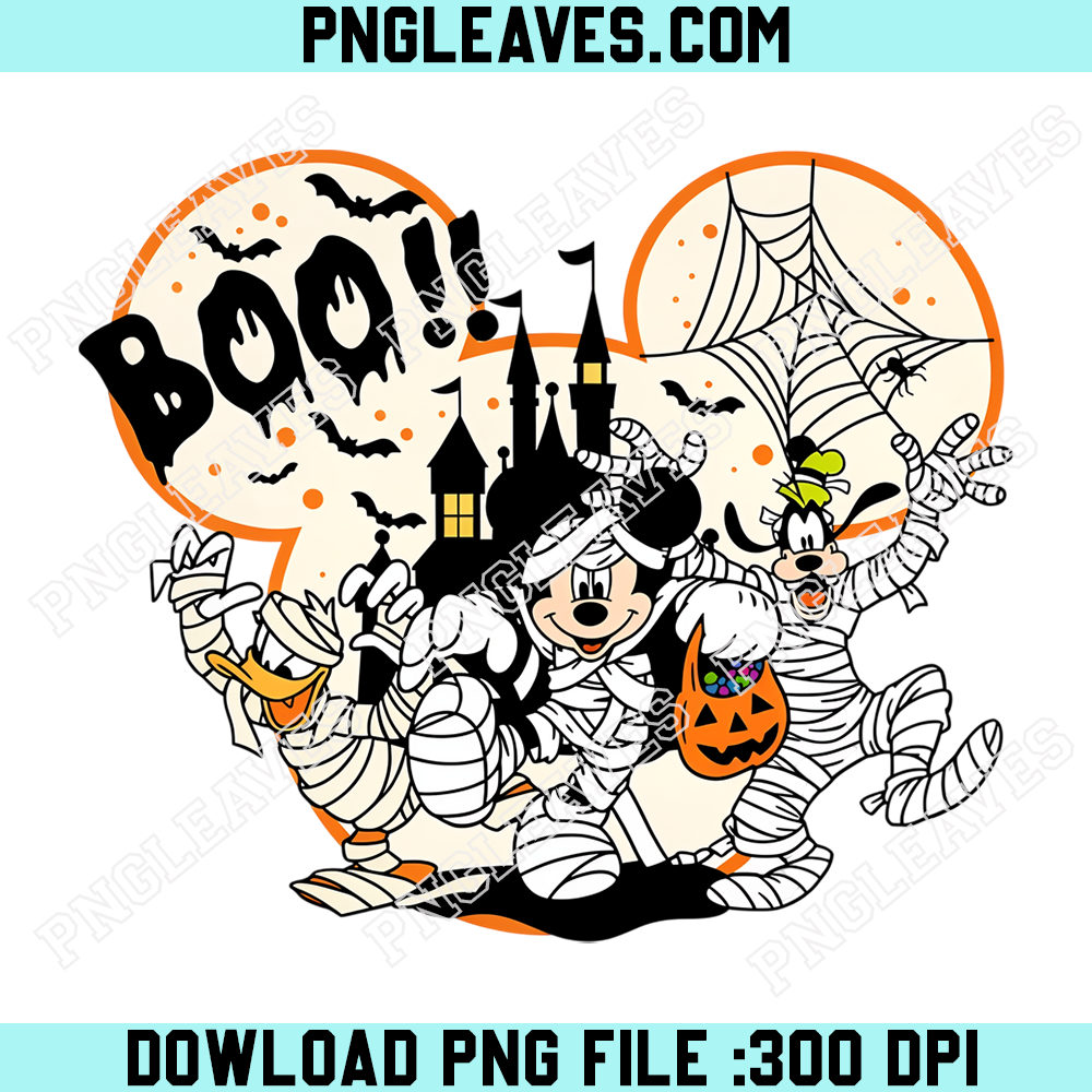 Mickey Friends Mummy Halloween PNG, Haunted Castle Trick Or Treat Spooky Design