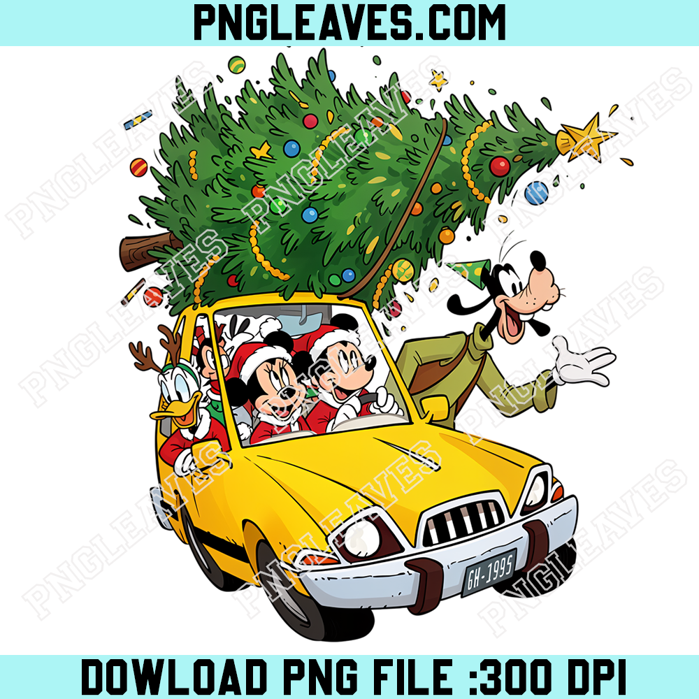 Mickey Friends Christmas Tree Car PNG, Disney Holiday Road Trip Family Christmas Design