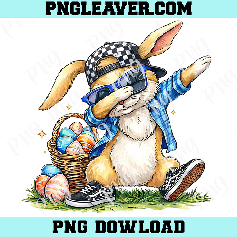 Dabbing Easter Bunny Boy Png, Cool Kids Easter Design Png, Retro Easter Basket Png