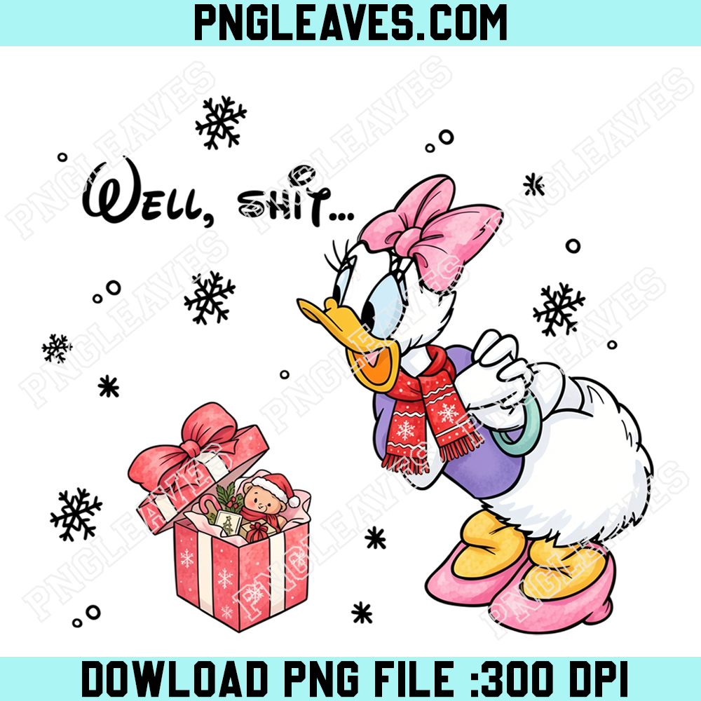 Daisy Duck Christmas Surprise Gift PNG, Disney Pink Bow Holiday Present PNG