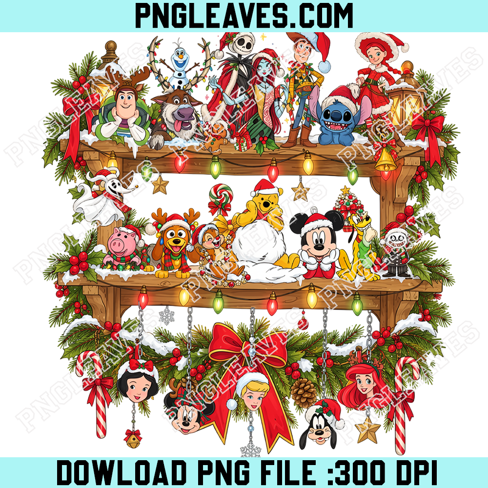 Disney Christmas Character Shelf PNG, Magical Holiday Friends Garland PNG