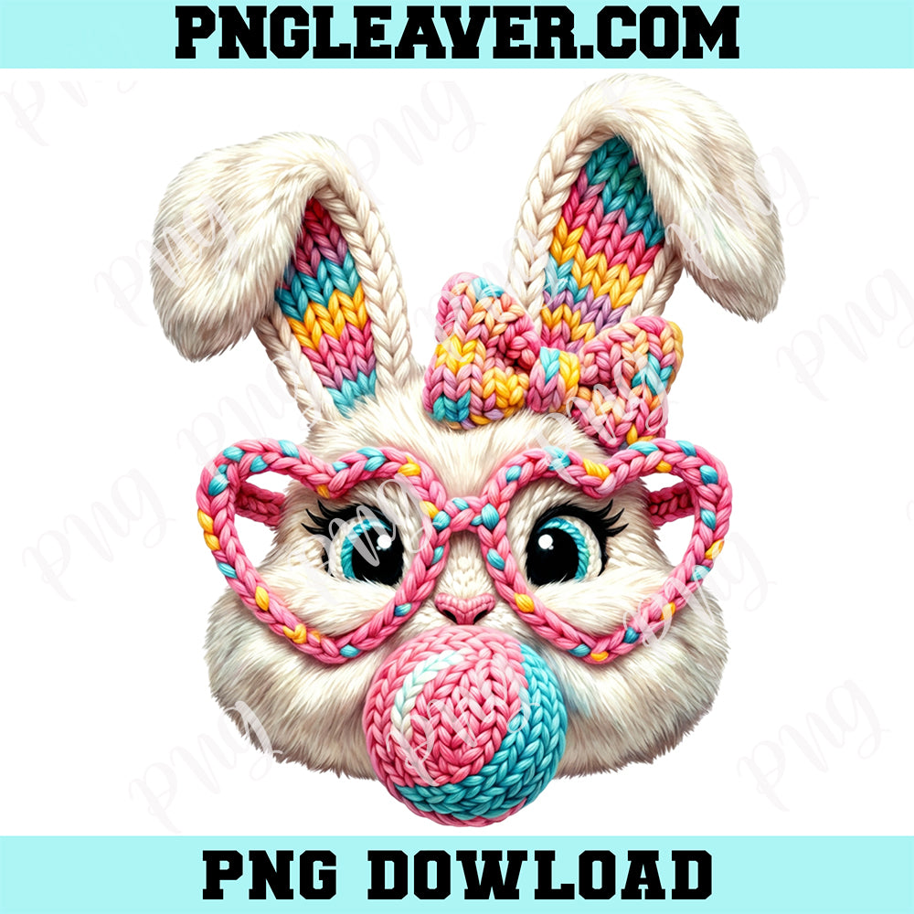 Easter Bunny Knitting Cute Png, Knitted Bunny Face Design Png, Cute Yarn Easter Bunny Png