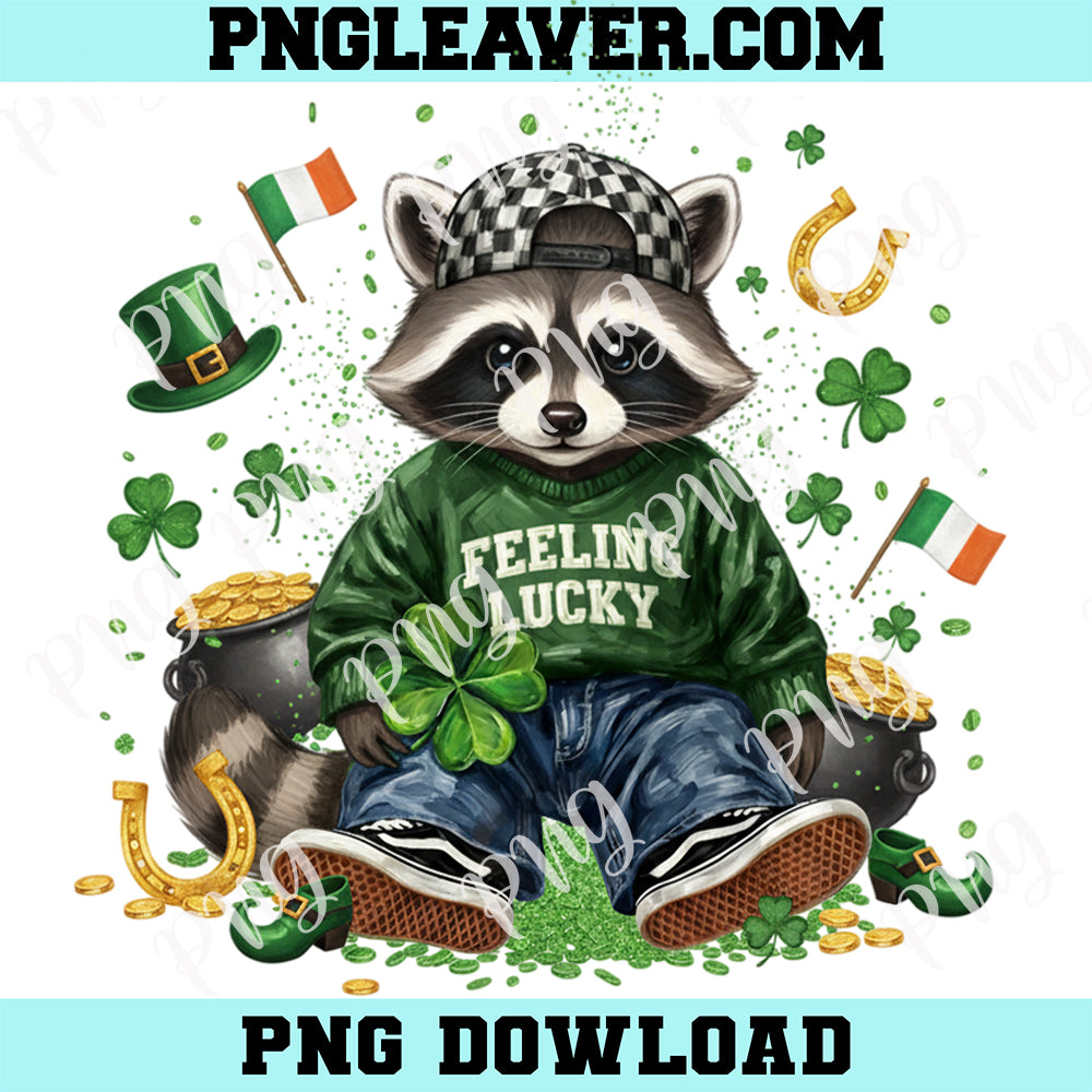 Feeling Lucky Racoon St Patrick's Day Png, Racoon St Patricks Boy Png, Racoon Lucky ShamrockPng