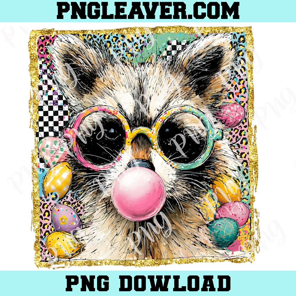 Raccoon Colorful Easter Egg Png, Funny Easter Raccoon PNG, Bubble Gum Raccoon Design Png