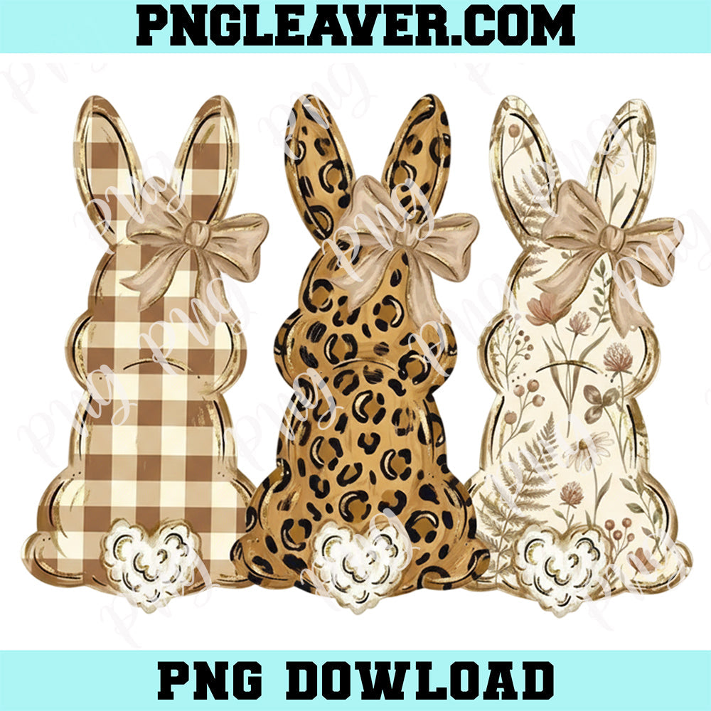 Girly Easter Leopard Print Bunnies Png, Retro Easter Bunny Png, Happy Easter Aesthetic Png