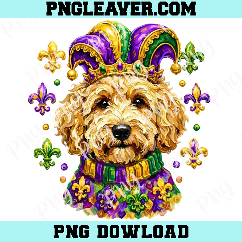 Goldendoodle Mardi Gras PNG, Carnival Dog Png, Fat Tuesday Puppy PNG