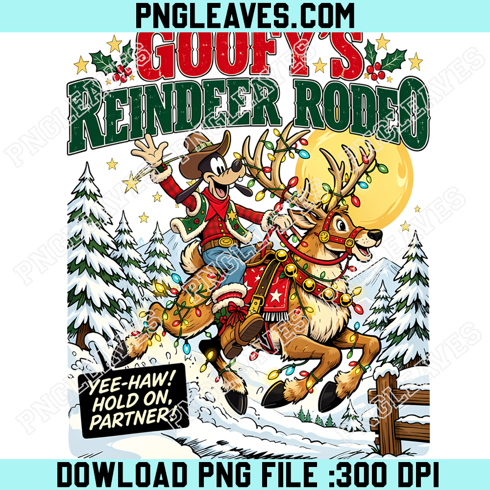 Goofy Reindeer Rodeo Christmas PNG, Disney Western Cowboy Holiday PNG