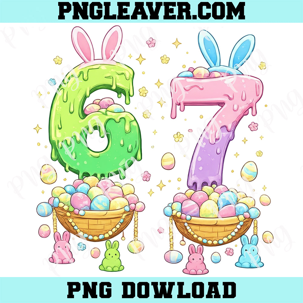 67 Bunny Happy Easter Day Melt PNG, Six Seven Kids Easter Png, Cute Bunny 67 PNG
