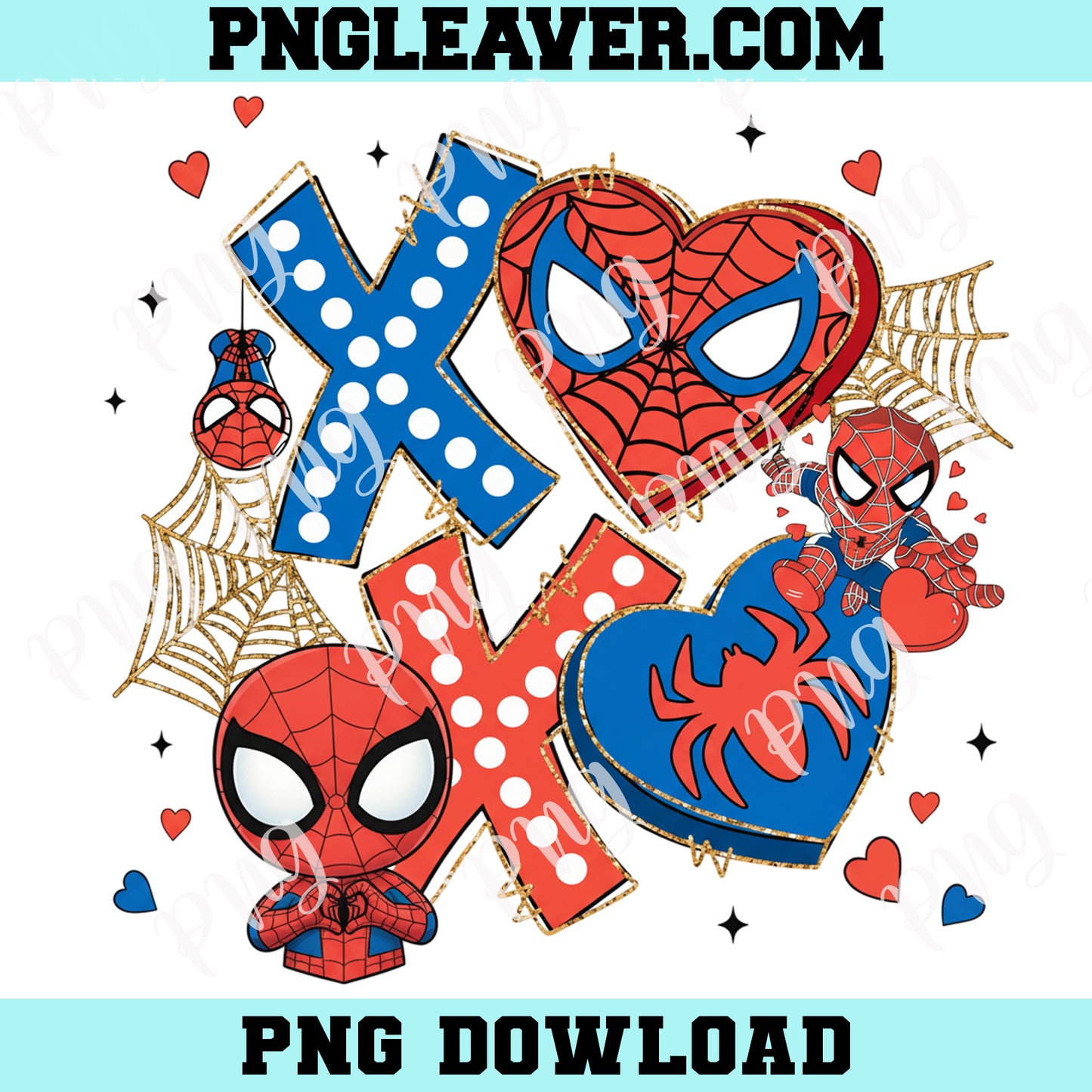 Valentine XOXO Cartoon Spiderman Png, Heart Valentine Cartoon Png, Valentine Couple Design Png
