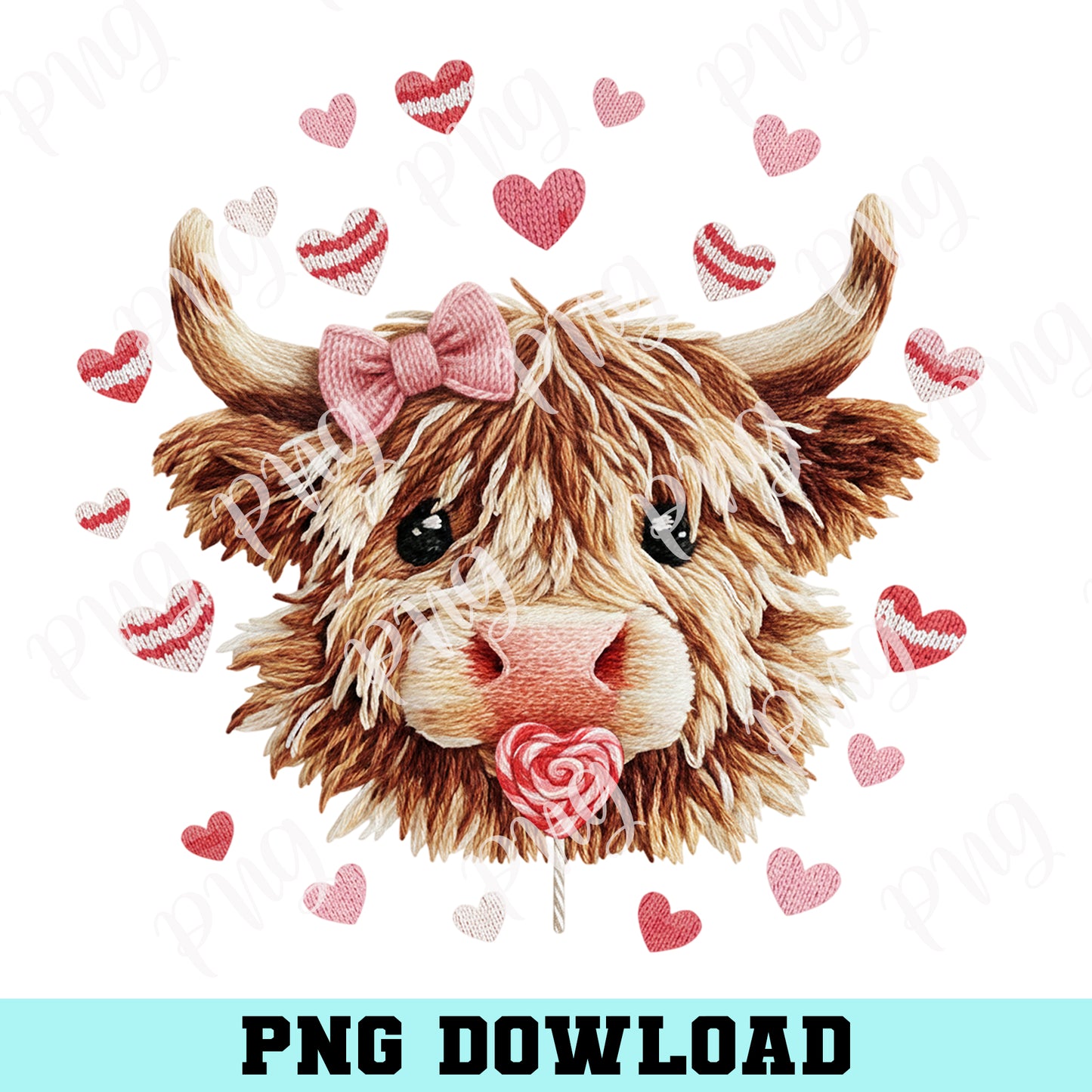 Highland Cow Valentine PNG, Valentine Coquette Png, Valentine's Day, Retro Valentine Png