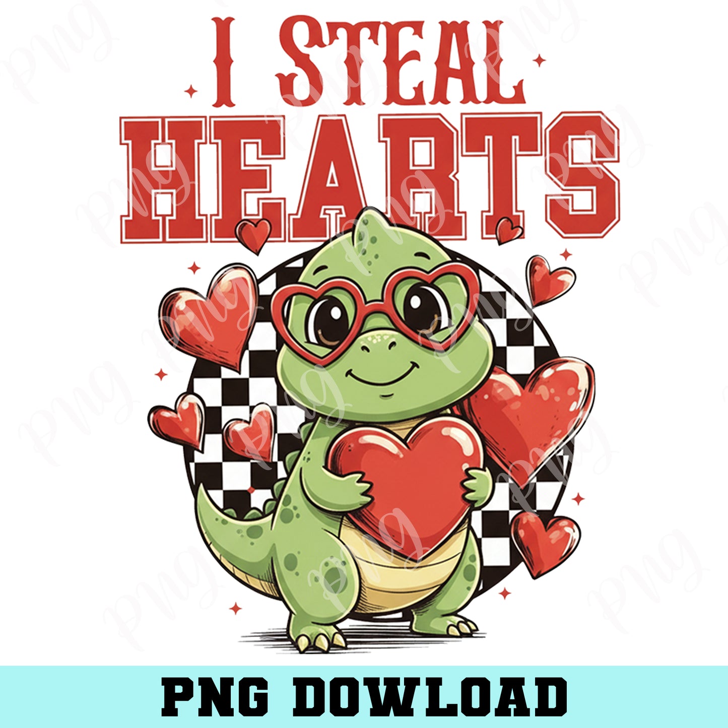 T rex I Steal Hearts PNG, Valentines Day Png, Retro Valentine, Kids Valentine Png