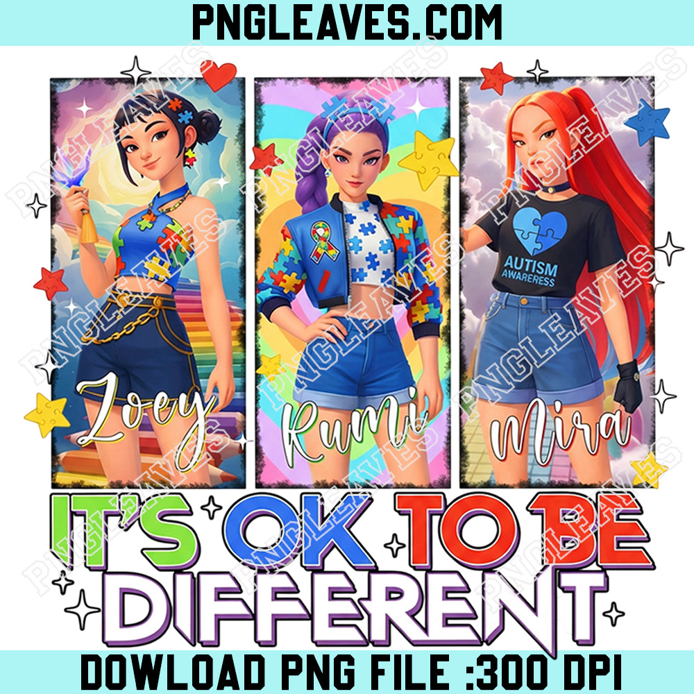 It’s Ok To Be Different K-Pop Png, World Autism Day Girl Band Png, Neurodiversity Support Cartoon Png