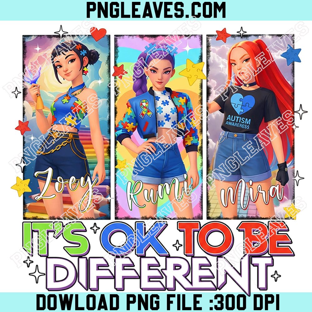 It’s Ok To Be Different K-Pop Png, World Autism Day Girl Band Png, Neurodiversity Support Cartoon Png