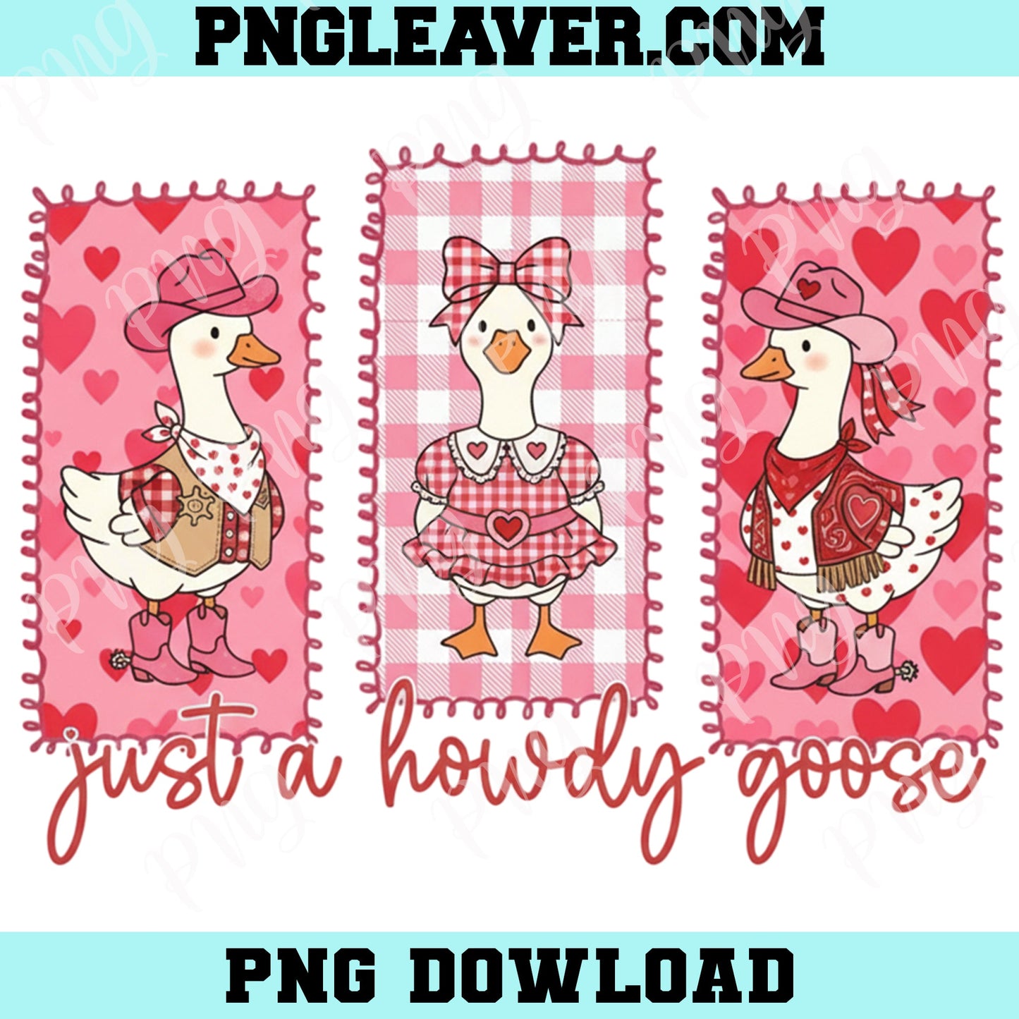 Just a Howdy Goose Valentine Png, Valentine Cowgirl Goose Png, Goose Heart Png