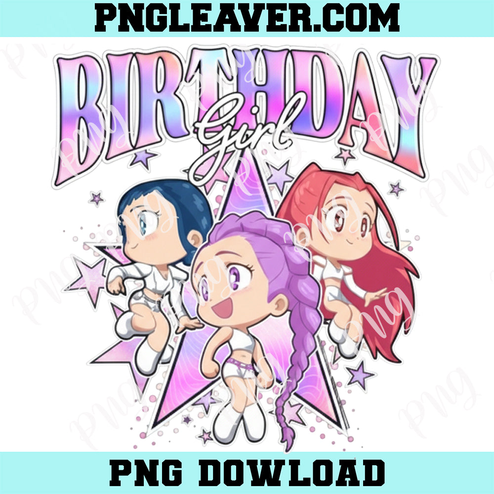 Kpop Demon Hunters Birthday Png, Kpop Demon Hunters Birthday Girl Adorable Chibi Group Shot Png