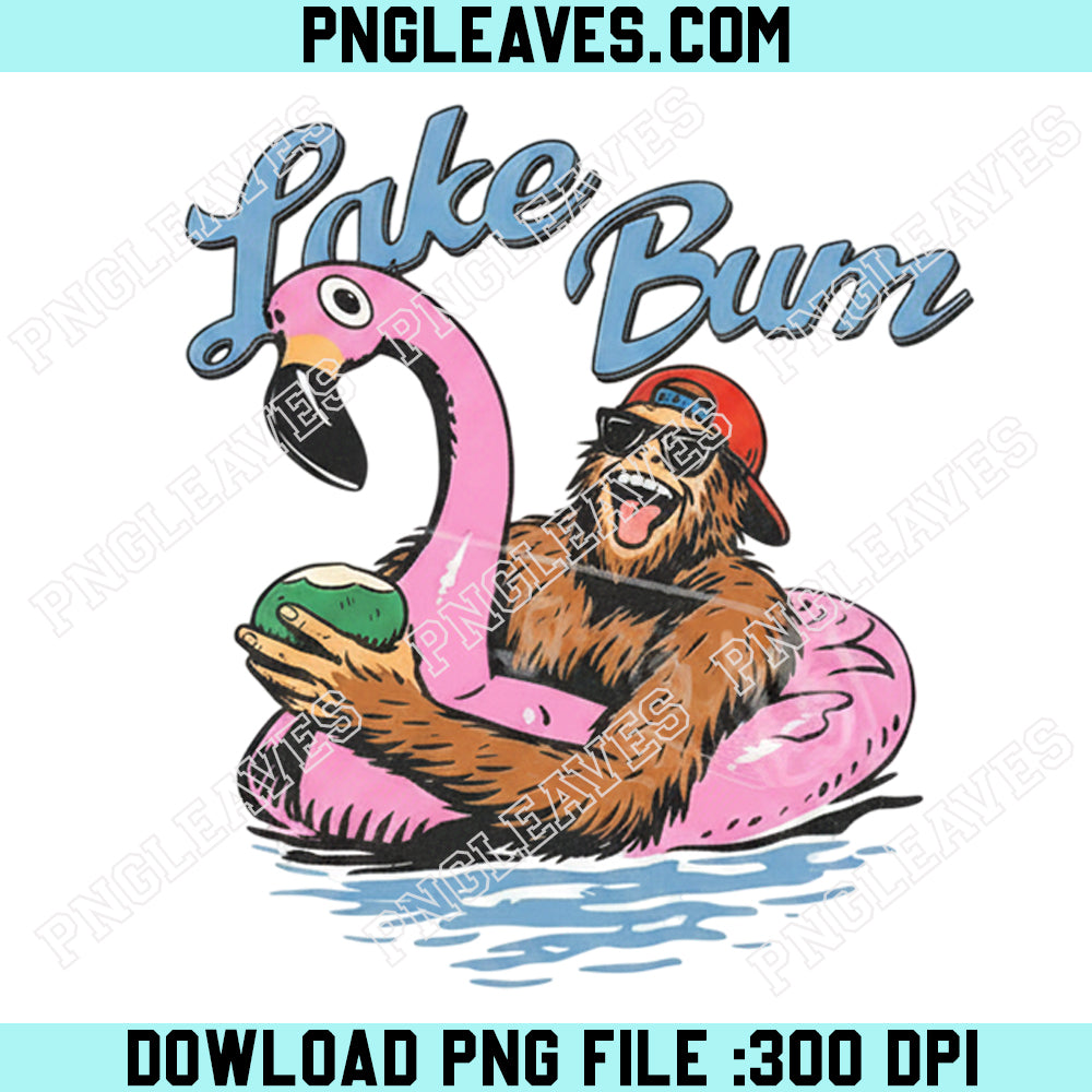 Lake Bum Bigfoot Png, Sasquatch Drinking Lake Life Png, Funny Flamingo Float Summer Design Png