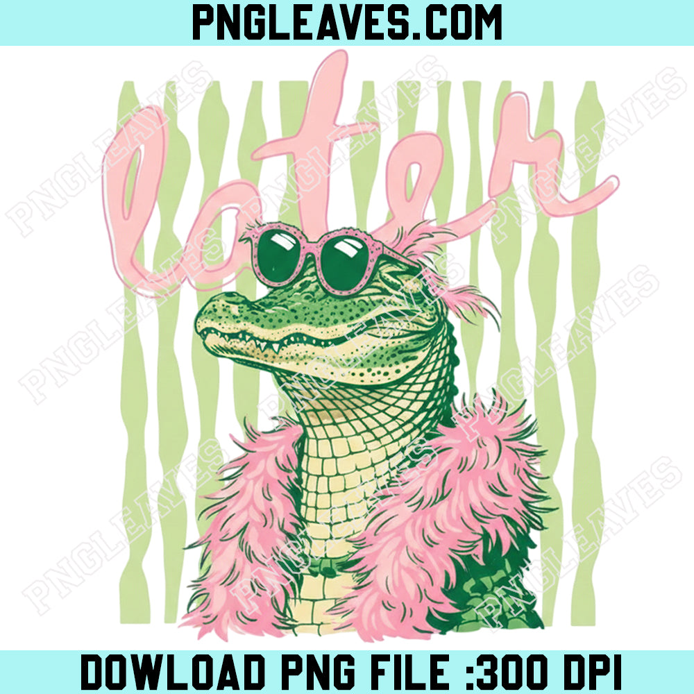 Preppy Girl Alligator Summer Design Png, Later Gator PNG, Cute Pink Coastal Trendy Png