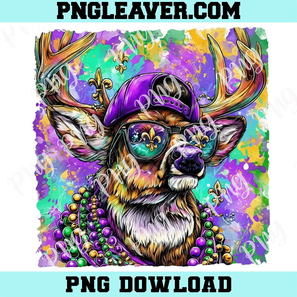 Mardi Gras Buck Watercolor Png, Watercolor Deer Hunting Png, Mardi Gras Watercolor Png
