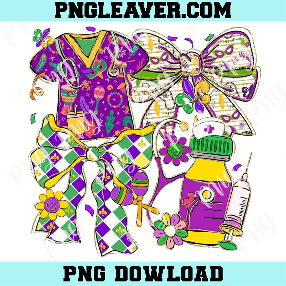 Medical Carnival Png, Mardi Gras Nurse Png, Coquette Bow Png, Scrub Top Png, Nursing Png