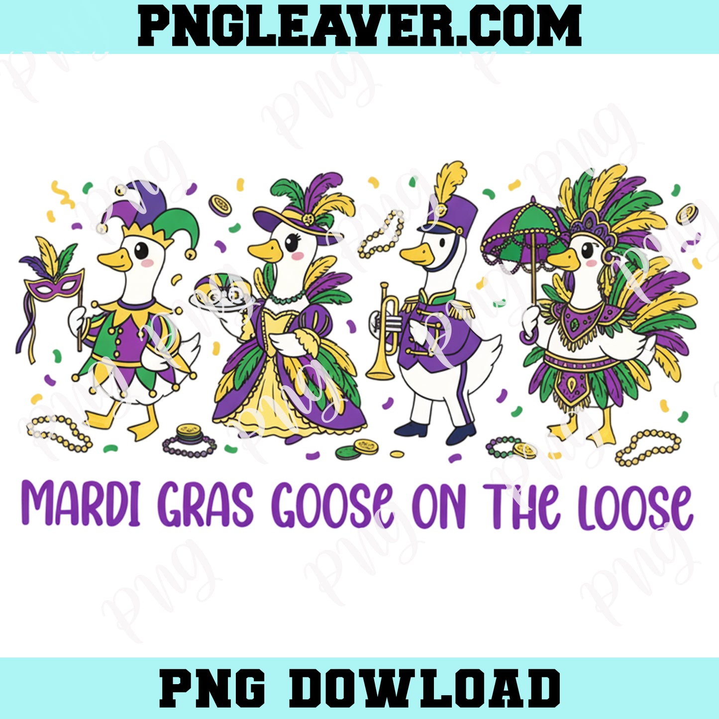 Goose Mardi Gras On The Loose PNG, Funny Mardi Gras Goose Png, Funny Goose Png