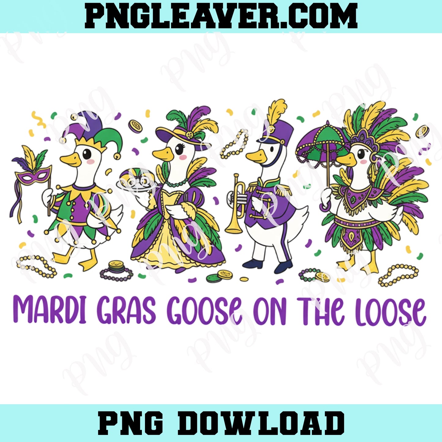 Goose Mardi Gras On The Loose PNG, Funny Mardi Gras Goose Png, Funny Goose Png
