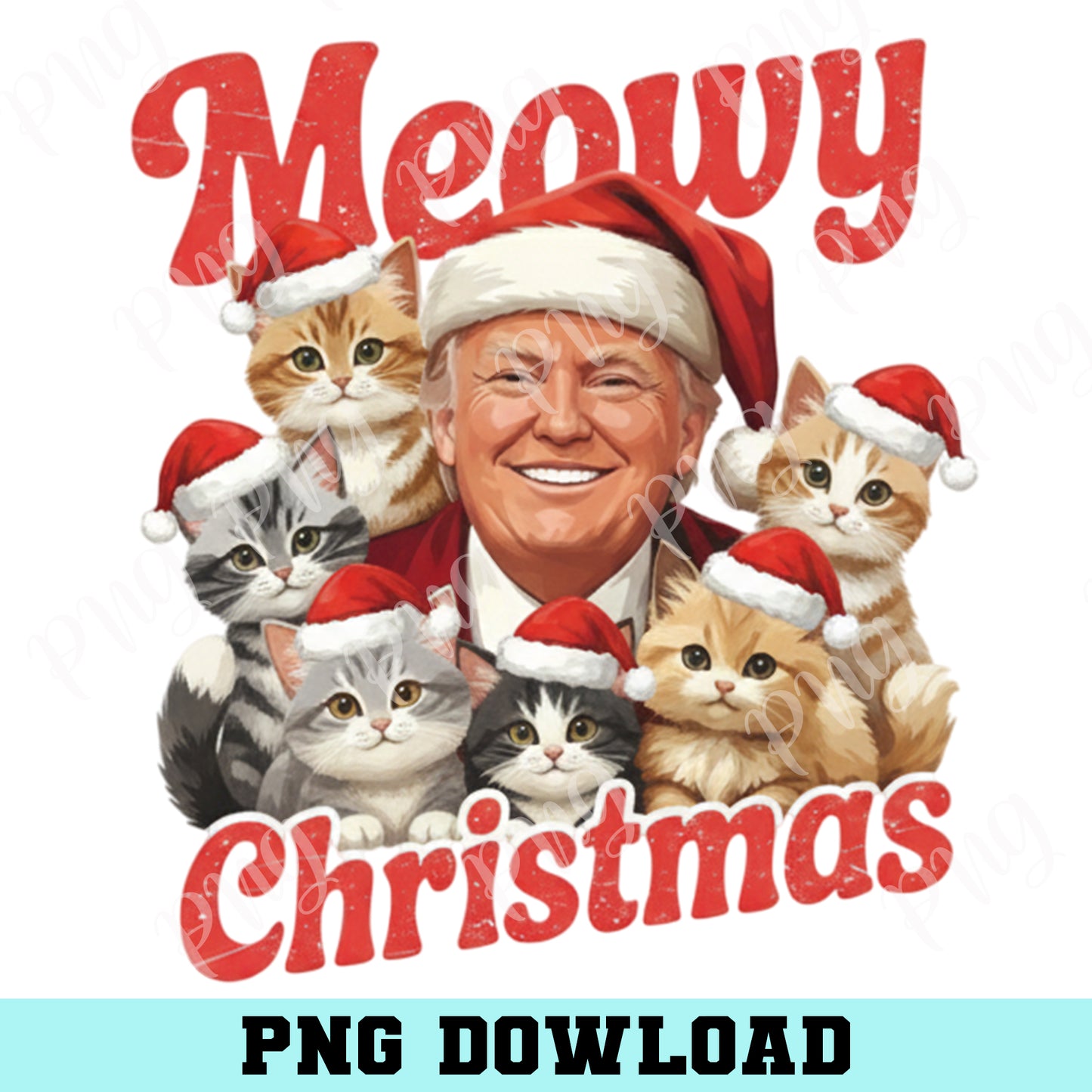 Meowy Christmas Santa Trump Cat PNG, Cute Kitten Santa Trump Png, Funny Xmas Political Cat Png