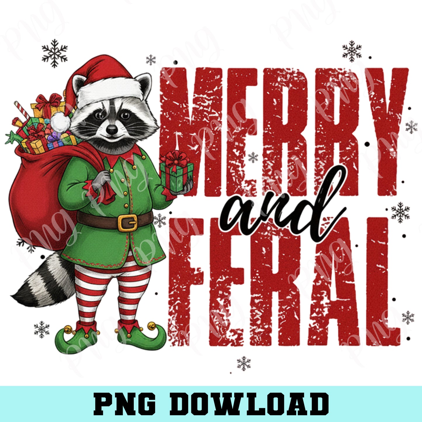 Merry and Feral Christmas PNG, Funny Raccoon Christmas PNG, Christmas Season PNG