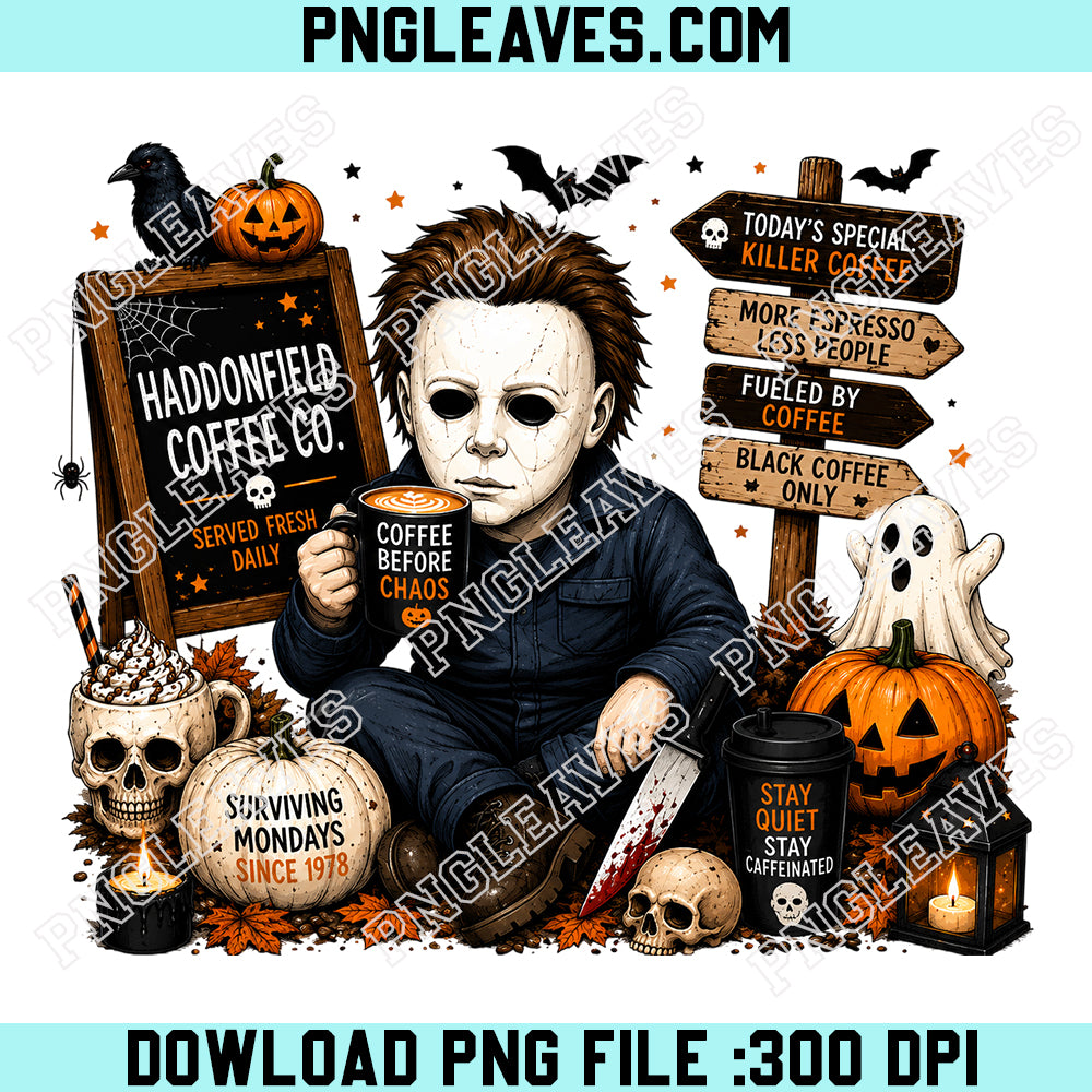 Michael Myers Coffee Halloween Design PNG, Horror Coffee PNG, Spooky Season PNG