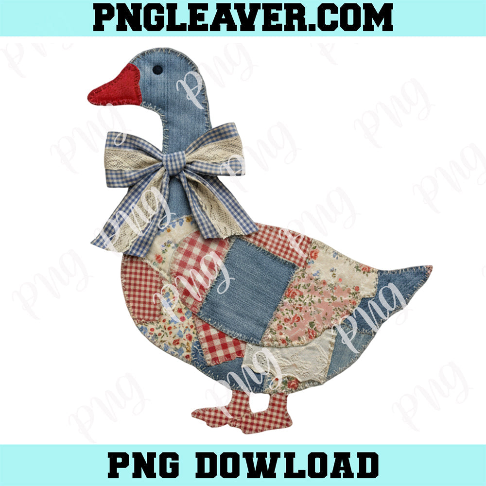 Patchwork Coquette Goose PNG, Grandmacore Duck Png, Floral Gingham Faux Patchwork Png