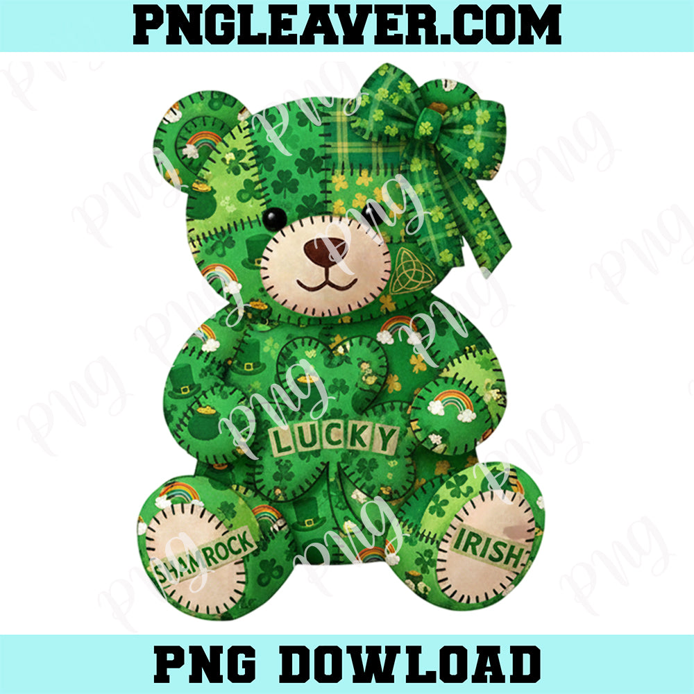Patchwork St Patrick Day Teddy Bear PNG, St Patrick's Sublimation Lucky Bear PNG