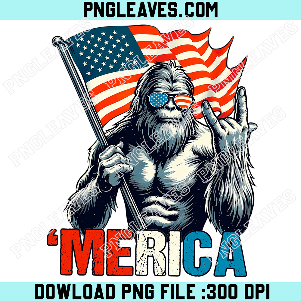 Patriotic Bigfoot Merica Png, 4th of July Sasquatch With USA Flag Png