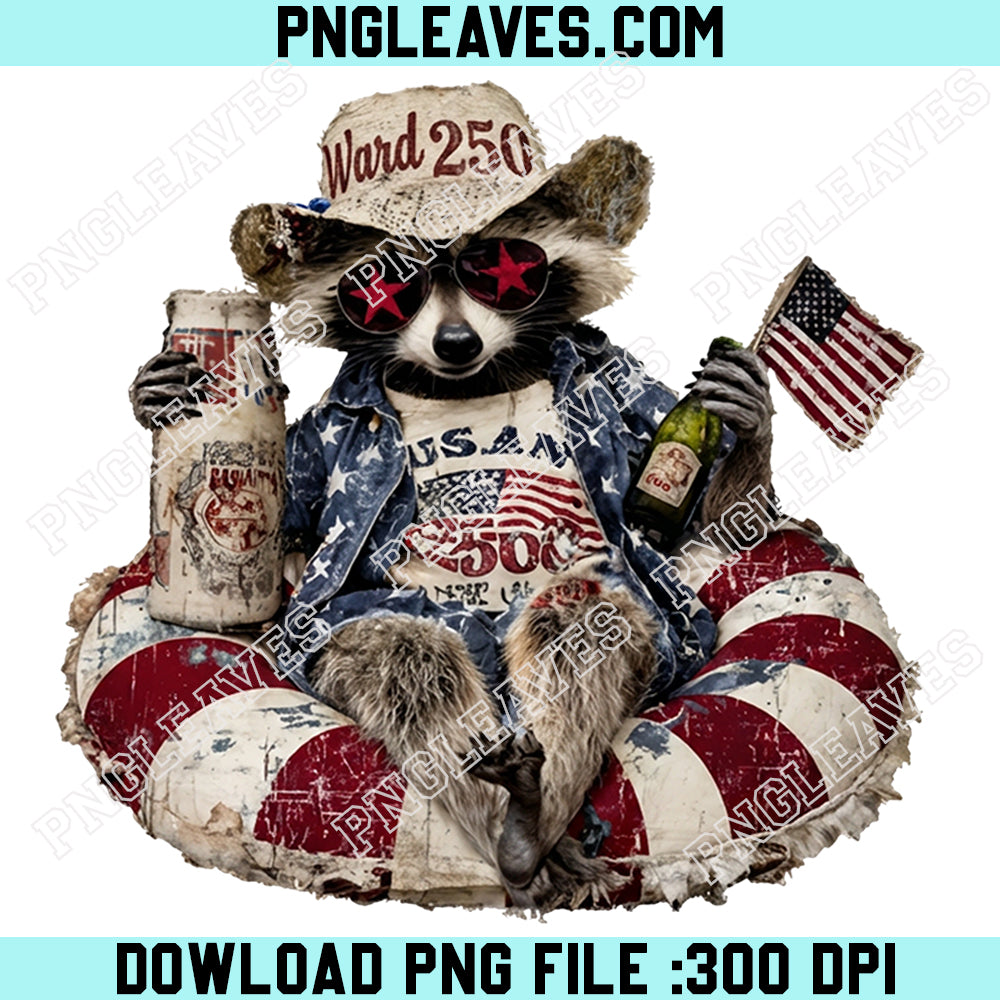 Patriotic Raccoon America 250 Png, Ward 250 Vintage 4th of July Png